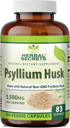Herbal Secrets Psyllium Husk Supplement | 500 Mg | 250 Veggie Capsules | Non-GMO | Gluten Free | Made in USA in Kuwait