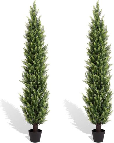 3FT Artificial Topiary Trees Outdoor Set of 2, UV-Resistant Faux Cedar Trees for Outdoor Planters, Tall Evergreen Plants for Front Porch, Entryway, Patio Decor in Saudi Arabia