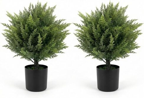 Set of 2 Artificial Topiary Ball Tree Outdoor UV Resistant - 19.5" Tall Faux Boxwood Topiary Trees with Pot - Lifelike Front Porch Decor Artificial Plants for Home Decor Indoor Entrance Garden Patio in Saudi Arabia