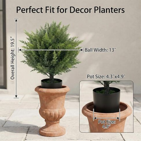 Set of 2 Artificial Topiary Ball Tree Outdoor UV Resistant - 19.5" Tall Faux Boxwood Topiary Trees with Pot - Lifelike Front Porch Decor Artificial Plants for Home Decor Indoor Entrance Garden Patio in Saudi Arabia