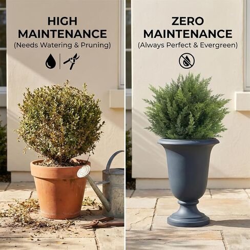 Set of 2 Artificial Topiary Ball Tree Outdoor UV Resistant - 19.5" Tall Faux Boxwood Topiary Trees with Pot - Lifelike Front Porch Decor Artificial Plants for Home Decor Indoor Entrance Garden Patio in Saudi Arabia
