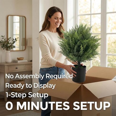 Set of 2 Artificial Topiary Ball Tree Outdoor UV Resistant - 19.5" Tall Faux Boxwood Topiary Trees with Pot - Lifelike Front Porch Decor Artificial Plants for Home Decor Indoor Entrance Garden Patio in Saudi Arabia