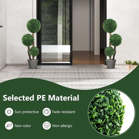 GOFLAME 2 Pack 3ft Artificial Boxwood Topiary Ball Tree in Pot, Faux Potted Topiary Shrub Plant with 3 Topiary Balls, Indoor Outdoor Decorative Greenery Plant for Front Door Porch Home Office in Saudi Arabia