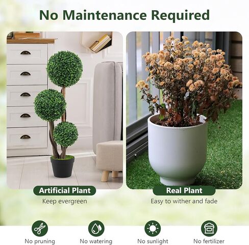 GOFLAME 2 Pack 3ft Artificial Boxwood Topiary Ball Tree in Pot, Faux Potted Topiary Shrub Plant with 3 Topiary Balls, Indoor Outdoor Decorative Greenery Plant for Front Door Porch Home Office in Saudi Arabia