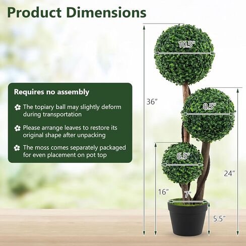 GOFLAME 2 Pack 3ft Artificial Boxwood Topiary Ball Tree in Pot, Faux Potted Topiary Shrub Plant with 3 Topiary Balls, Indoor Outdoor Decorative Greenery Plant for Front Door Porch Home Office in Saudi Arabia