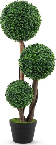 GOFLAME 2 Pack 3ft Artificial Boxwood Topiary Ball Tree in Pot, Faux Potted Topiary Shrub Plant with 3 Topiary Balls, Indoor Outdoor Decorative Greenery Plant for Front Door Porch Home Office in Saudi Arabia