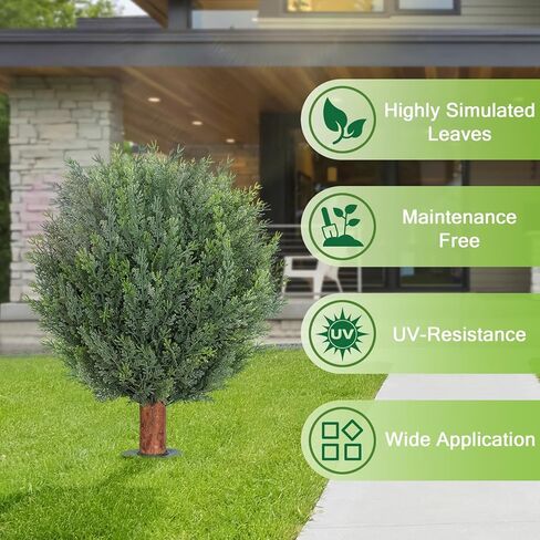 أشجار كروية من خشب الأرز الاصطناعي مع مجموعة من المسامير الأرضية مكونة من 2، شجيرات صناعية مقاومة للأشعة فوق البنفسجية مقاس 24.6 بوصة للديكور الداخلي/الخارجي - السرو المزيف مثالي للحديقة والشرفة والفناء in Kuwait