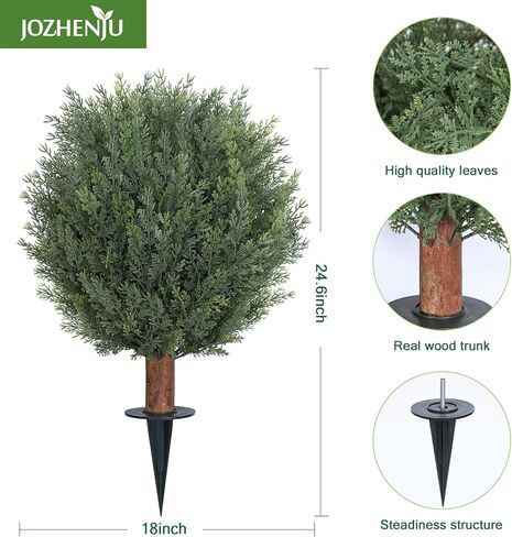 أشجار كروية من خشب الأرز الاصطناعي مع مجموعة من المسامير الأرضية مكونة من 2، شجيرات صناعية مقاومة للأشعة فوق البنفسجية مقاس 24.6 بوصة للديكور الداخلي/الخارجي - السرو المزيف مثالي للحديقة والشرفة والفناء in Kuwait