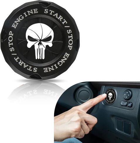 Push Start Button Cover, Personalized Skull Rotary Type Ignition Switch Hidden Protector, Rust-Proof Self-Adhesive Engine One-Touch Start Decorative Cover, for Most Cars Trucks (Black) in Saudi Arabia