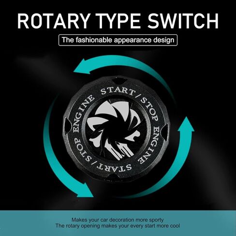 Push Start Button Cover, Personalized Skull Rotary Type Ignition Switch Hidden Protector, Rust-Proof Self-Adhesive Engine One-Touch Start Decorative Cover, for Most Cars Trucks (Black) in Saudi Arabia
