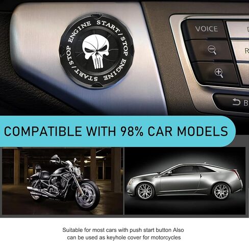 Push Start Button Cover, Personalized Skull Rotary Type Ignition Switch Hidden Protector, Rust-Proof Self-Adhesive Engine One-Touch Start Decorative Cover, for Most Cars Trucks (Black) in Saudi Arabia