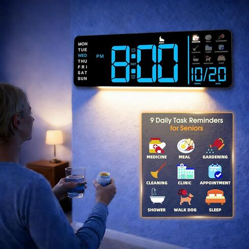 Hoifen Clock with Day and Date for Seniors, 16" Large Display Digital Calendar Dementia Wall Clock for Memory Loss with Time Periods & Task Reminders, Remote Control, Night Light, Auto Dim & DST (RGB) in Saudi Arabia