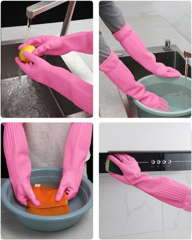 Thickened non-velvet rubber kitchen dishwashing gloves, reusable, waterproof and non-slip, flexible and durable for cleaning housework(Medium) in Saudi Arabia