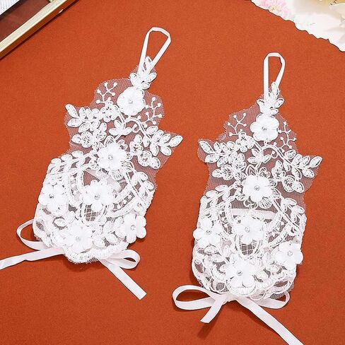 GORTIN White Lace Gloves Short Bridal Fingerless Gloves for Women Flower Tea Party Wedding Glove for Bride in Saudi Arabia
