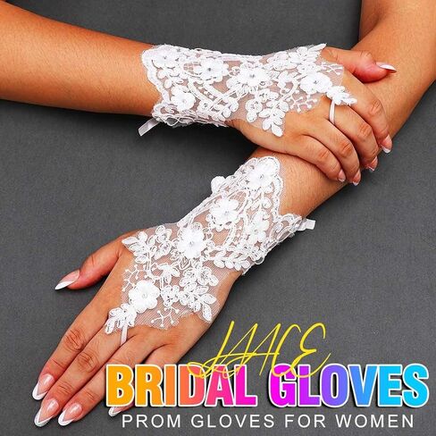 GORTIN White Lace Gloves Short Bridal Fingerless Gloves for Women Flower Tea Party Wedding Glove for Bride in Saudi Arabia