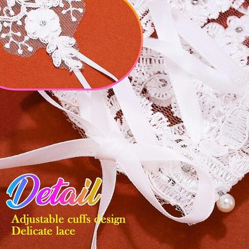 GORTIN White Lace Gloves Short Bridal Fingerless Gloves for Women Flower Tea Party Wedding Glove for Bride in Saudi Arabia