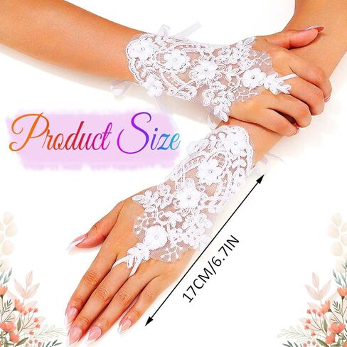 GORTIN White Lace Gloves Short Bridal Fingerless Gloves for Women Flower Tea Party Wedding Glove for Bride in Saudi Arabia