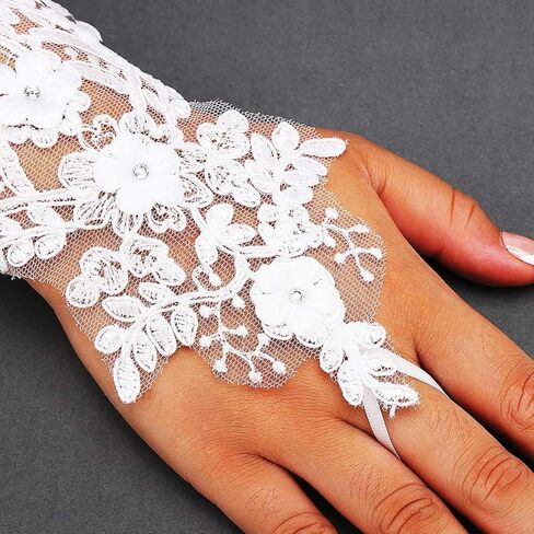GORTIN White Lace Gloves Short Bridal Fingerless Gloves for Women Flower Tea Party Wedding Glove for Bride in Saudi Arabia