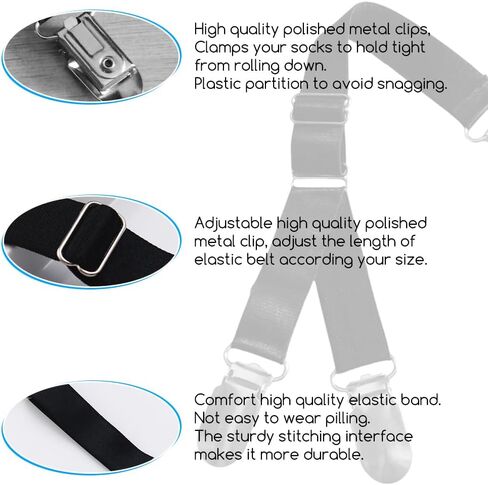 erioctry 1 Pair Adjustable Y-style Stocking Clip Suspender Garter Belt Straps Shirt Sock Stays Holder with Metal Clasp in Kuwait