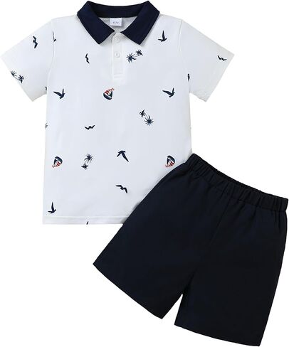 Boys Clothes Short Sleeve Polo Shirts and Shorts 2-Piece Kids Summer Outfits Set Size 6-12 Years in Saudi Arabia