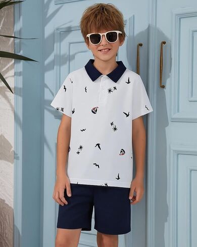 Boys Clothes Short Sleeve Polo Shirts and Shorts 2-Piece Kids Summer Outfits Set Size 6-12 Years in Saudi Arabia