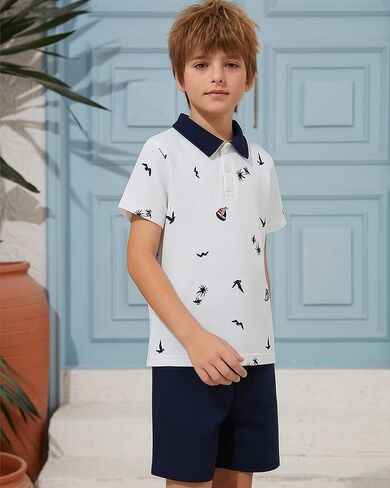 Boys Clothes Short Sleeve Polo Shirts and Shorts 2-Piece Kids Summer Outfits Set Size 6-12 Years in Saudi Arabia