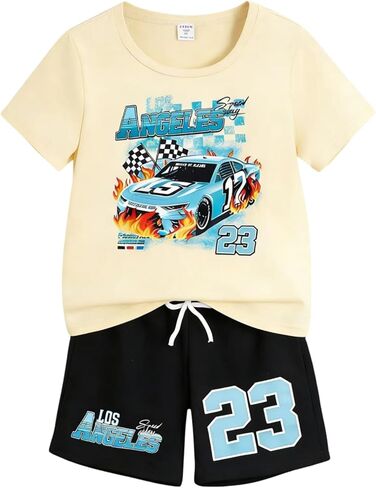 Boys Summer Clothes Graphic Short-Sleeved T-Shirt & Shorts Set 2 Piece Toddler Kid Outfit Size 5-10 in Kuwait