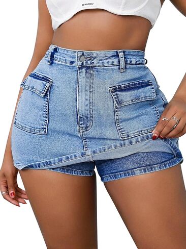 ALLABREVE Plus Size Denim Shorts Womens High Waisted Stretchy Jean Shorts Summer Casual Jorts in Kuwait