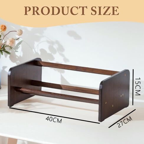 رف كتب لسطح المكتب، خزانة كتب خشبية مائلة، رف كتب من الخيزران لعرض الأقراص المضغوطة الخاصة بوصفات المجلات والكتب، منظم رف التخزين في غرفة المعيشة/المكتب/المنزل (بني، 15.75 بوصة) in Kuwait