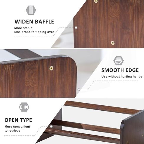 رف كتب لسطح المكتب، خزانة كتب خشبية مائلة، رف كتب من الخيزران لعرض الأقراص المضغوطة الخاصة بوصفات المجلات والكتب، منظم رف التخزين في غرفة المعيشة/المكتب/المنزل (بني، 15.75 بوصة) in Kuwait