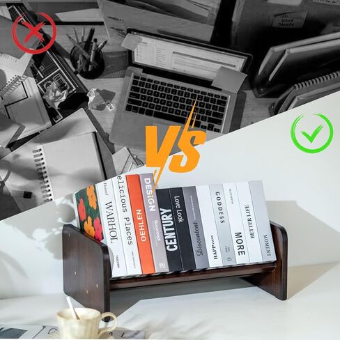 رف كتب لسطح المكتب، خزانة كتب خشبية مائلة، رف كتب من الخيزران لعرض الأقراص المضغوطة الخاصة بوصفات المجلات والكتب، منظم رف التخزين في غرفة المعيشة/المكتب/المنزل (بني، 15.75 بوصة) in Kuwait