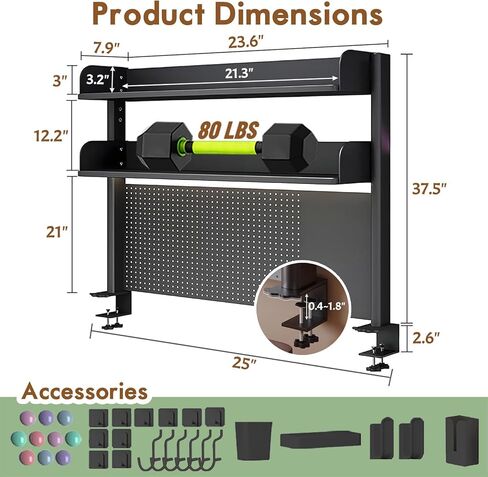 منظم رف مكتب بمشبك مع لوح بيجبورد للمكتب مع رف تخزين ورف للمكتب ورف منظم متعدد الأغراض وأرفف سطح المكتب باللونين الأبيض والأسود وأرفف المكتب (أسود، عرض - 23.6 بوصة) in Kuwait