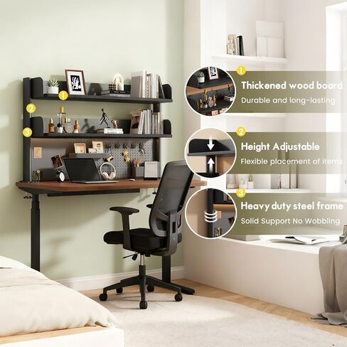 منظم رف مكتب بمشبك مع لوح بيجبورد للمكتب مع رف تخزين ورف للمكتب ورف منظم متعدد الأغراض وأرفف سطح المكتب باللونين الأبيض والأسود وأرفف المكتب (أسود، عرض - 23.6 بوصة) in Kuwait