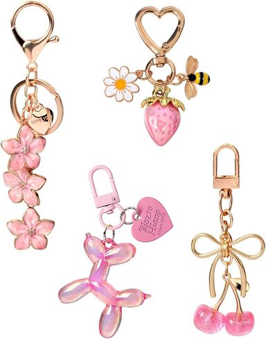4 قطع من حليات الحقائب لحقائب اليد، سلسلة مفاتيح لطيفة على شكل محفظة من إكسسوارات سلسلة مفاتيح الكرز للنساء هدية عيد الأم in Kuwait