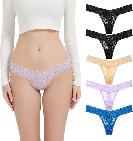 سيور الدانتيل للنساء مثير سراويل رفيعة منتصف الخصر الملابس الداخلية 5 Pack-10Pack-Size XS-4XL in Kuwait