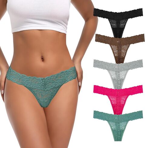 سيور الدانتيل للنساء مثير سراويل رفيعة منتصف الخصر الملابس الداخلية 5 Pack-10Pack-Size XS-4XL in Kuwait