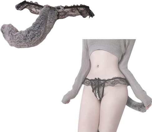 Women Sexy Panties Lace Farbic Detachable Foxes Tail Thong Women Thong Sexy in Saudi Arabia