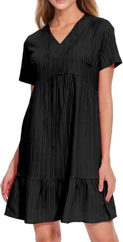 Women's Vacation Summer Dress Short Sleeve Casual V-Neck Tiered A-Line Flowy Midi Swing Beach Sundress in Saudi Arabia