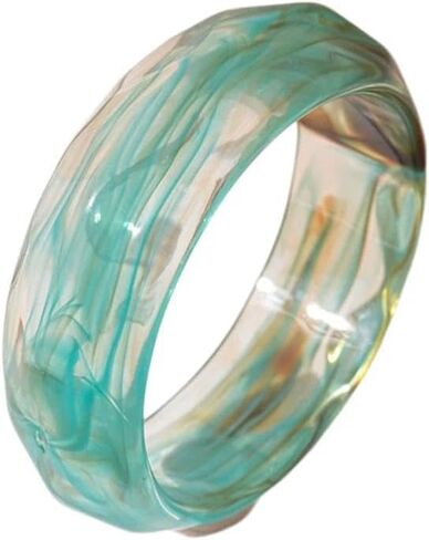 Vintage Chunky Striped Acrylic Bangle Bracelets for Women,Geometric Colorful Transparent Resin Bracelet,Trendy Party Jewelry Accessories Gifts in Saudi Arabia