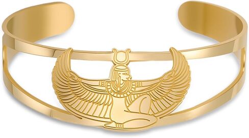 VASSAGO Egyptian Goddess Bracelet for Women Men Winged Goddess Isis Cuff Bangle Bracelet Stainless Steel Ancient Egypt Symbol Amulet Protection Mythology Jewelry Gifts in Saudi Arabia