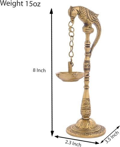 LoveNspire 2 PC Parrot Brass Oil Diya Kerala Samai Puja Diya Traditional 7.5 Inches Bird Pair Hanging Chain Oil Lamp Hindu Religious Kathu Vilakku Deepak for Home Temple Diwali Decor Housewarming Gift in Kuwait