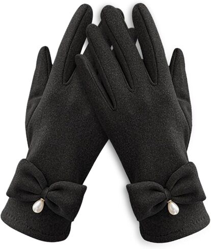 Women Winter Gloves, Fleece Lined Warm Gloves with Cute Bow Thermal Windproof Touchscreen Glove for Cold Weather in Saudi Arabia
