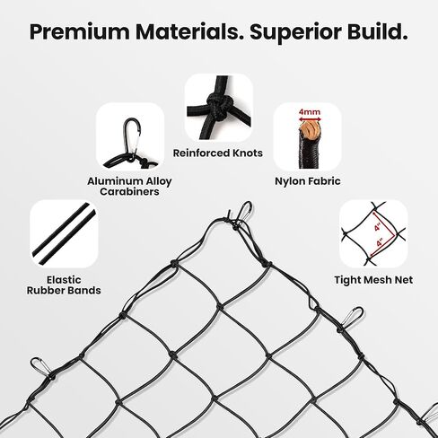 شبكة شحن لسرير الشاحنة الصغيرة، مقاس 2.6 × 3.3 بوصة، تمتد إلى 4 × 6 بوصة، و12 حلقة تسلق وحقيبة تخزين لسيارات الدفع الرباعي والمقطورة والقارب in Kuwait