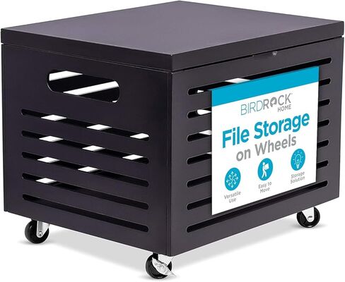BIRDROCK HOME Rolling File Storage Organizer Box with Lid (NEW VERSION) - Bamboo - Decorative Wood Hanging Filing & Storage Office Box - Letter or Legal - Strong Durable - Toys Blankets - Cafe Noir in Kuwait