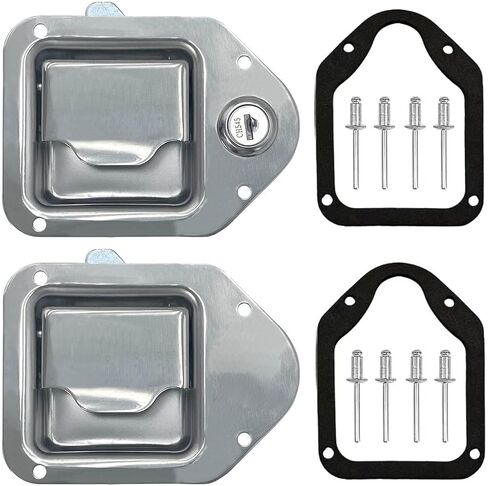 استبدال مزلاج صندوق أدوات الشاحنة، مجموعة قفل صندوق الأدوات من الفولاذ المقاوم للصدأ 304، 4-3/8 بوصة × 3-1/4 بوصة، تتضمن 1 مزلاج + 1 بدون مفتاح، عبوتان in Kuwait