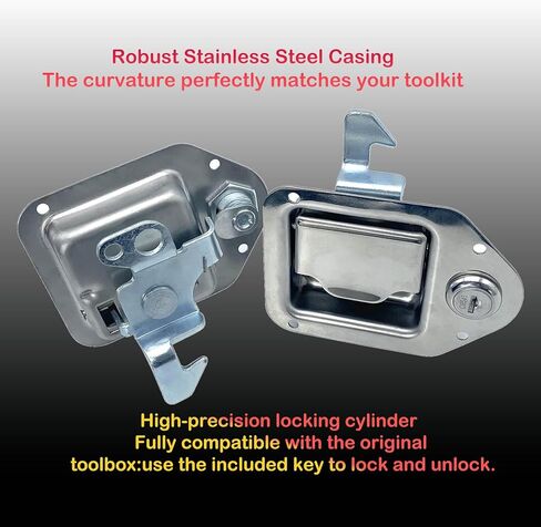 استبدال مزلاج صندوق أدوات الشاحنة، مجموعة قفل صندوق الأدوات من الفولاذ المقاوم للصدأ 304، 4-3/8 بوصة × 3-1/4 بوصة، تتضمن 1 مزلاج + 1 بدون مفتاح، عبوتان in Kuwait