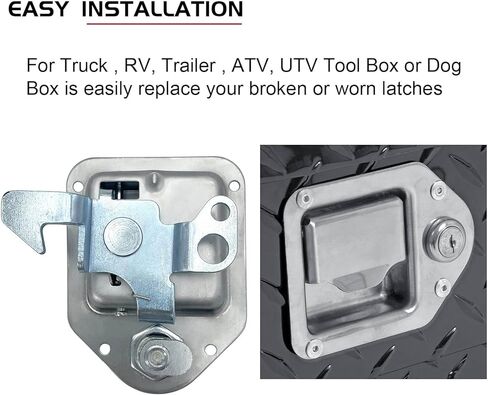 استبدال مزلاج صندوق أدوات الشاحنة، مجموعة قفل صندوق الأدوات من الفولاذ المقاوم للصدأ 304، 4-3/8 بوصة × 3-1/4 بوصة، تتضمن 1 مزلاج + 1 بدون مفتاح، عبوتان in Kuwait