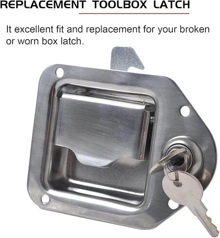 استبدال مزلاج صندوق أدوات الشاحنة، مجموعة قفل صندوق الأدوات من الفولاذ المقاوم للصدأ 304، 4-3/8 بوصة × 3-1/4 بوصة، تتضمن 1 مزلاج + 1 بدون مفتاح، عبوتان in Kuwait