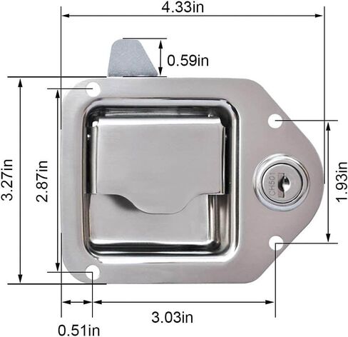 استبدال مزلاج صندوق أدوات الشاحنة، مجموعة قفل صندوق الأدوات من الفولاذ المقاوم للصدأ 304، 4-3/8 بوصة × 3-1/4 بوصة، تتضمن 1 مزلاج + 1 بدون مفتاح، عبوتان in Kuwait
