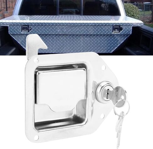 استبدال مزلاج صندوق أدوات الشاحنة، مجموعة قفل صندوق الأدوات من الفولاذ المقاوم للصدأ 304، 4-3/8 بوصة × 3-1/4 بوصة، تتضمن 1 مزلاج + 1 بدون مفتاح، عبوتان in Kuwait